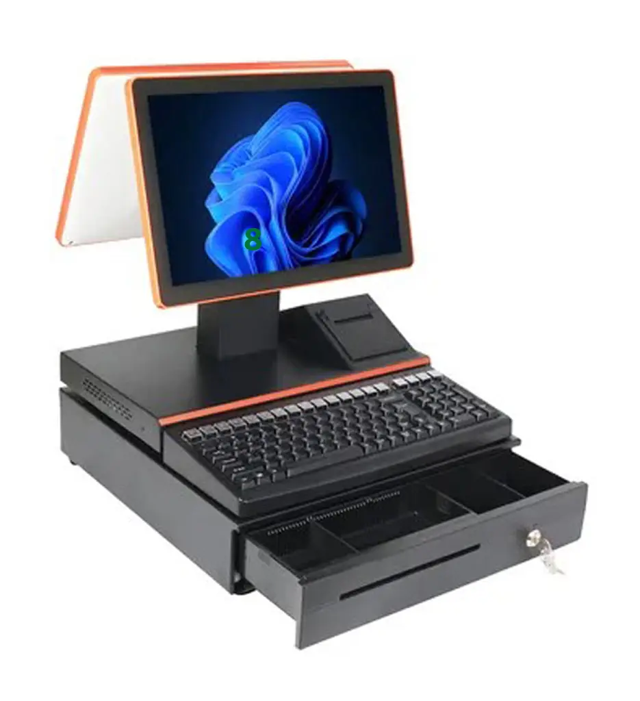 Caisse enregistreuse, Terminal de Point de Vente avec Scanner Portable, Scanner de Bureau, écran Tactile 15,6 Pouces, Clavier de Caisse enregistreuse 101 Touches, imprimante Thermique 58 mm