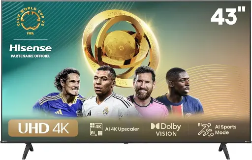 Hisense Smart TV 43 Pouces 43A6N 4K UHD, Dolby Vision, HDR, VIDAA , Netflix, Disney